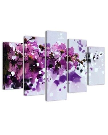 Canvas print 5 parts blooming purple flowers nature | FEEBY