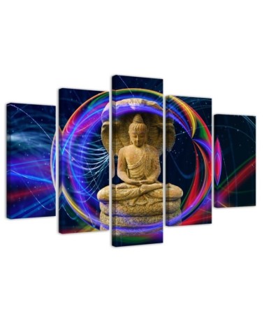 Buddha 5 piece painting on coloured background for living room | FEEBY