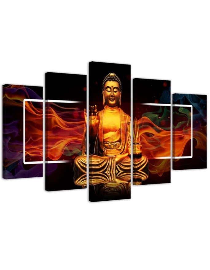 Wandbild für Wohnzimmer - Buddha Goldene Abstraktion | Feeby