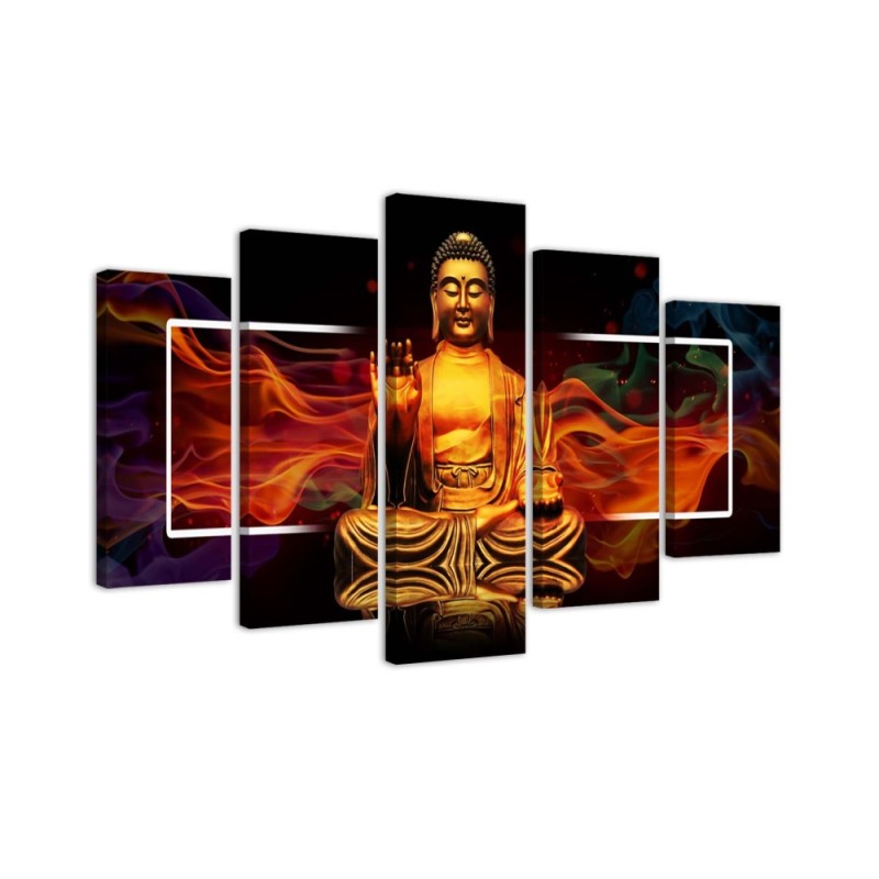 Wandbild für Wohnzimmer - Buddha Goldene Abstraktion | Feeby