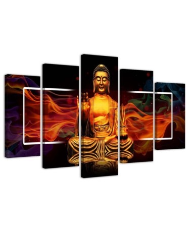 Wandbild für Wohnzimmer - Buddha Goldene Abstraktion | Feeby