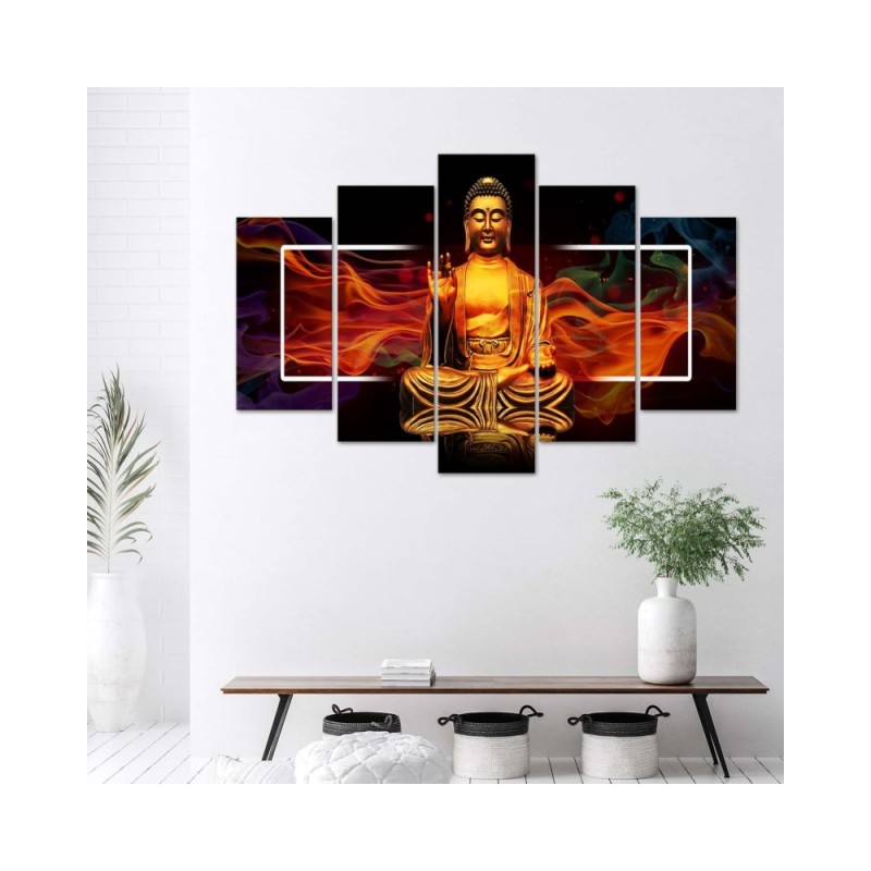 Wandbild für Wohnzimmer - Buddha Goldene Abstraktion | Feeby