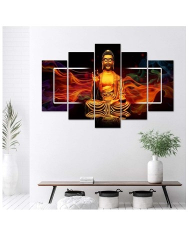 Wandbild für Wohnzimmer - Buddha Goldene Abstraktion | Feeby