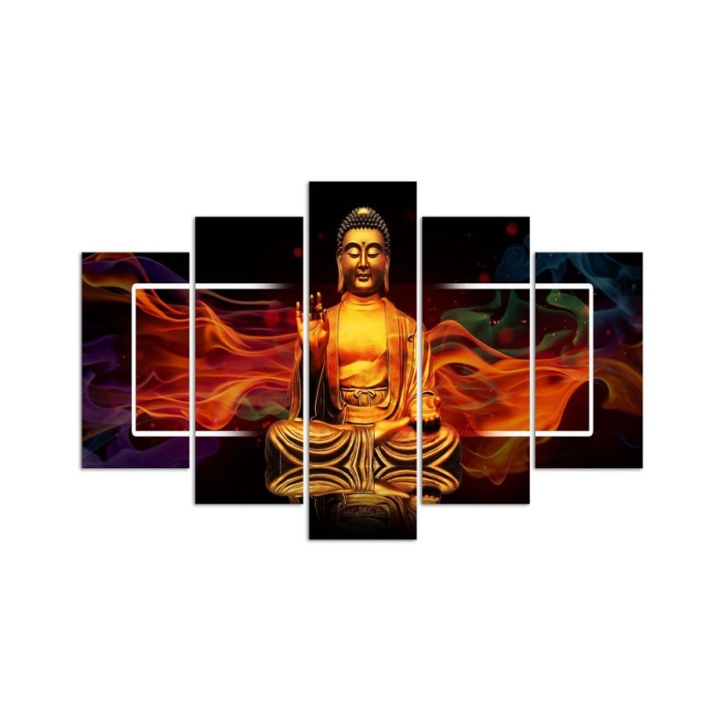 Wandbild für Wohnzimmer - Buddha Goldene Abstraktion | Feeby