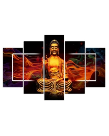 Wandbild für Wohnzimmer - Buddha Goldene Abstraktion | Feeby