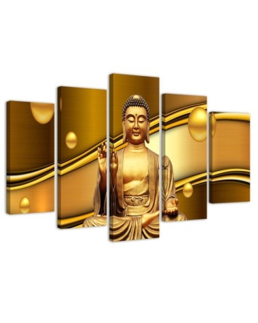 Canvas print 5 parts Golden Buddha for living room, bedroom | FEEBY
