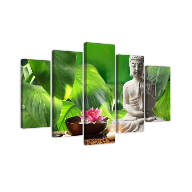 Modernes Wandbild - Buddha-Blätter Blumen | Feeby