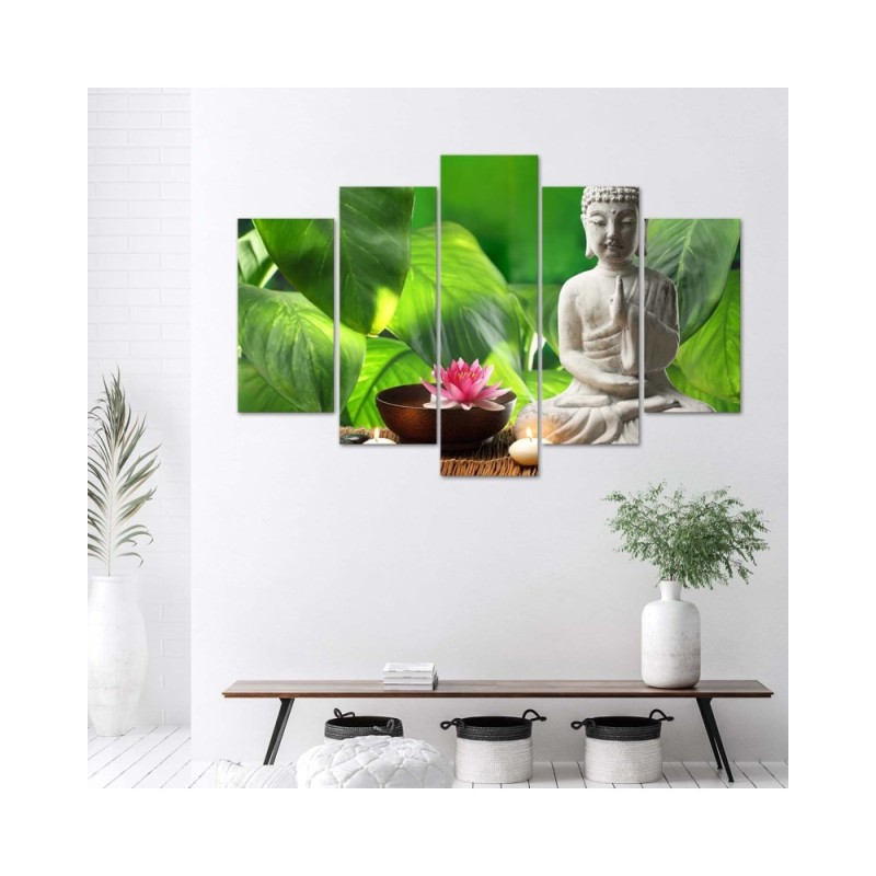 Modernes Wandbild - Buddha-Blätter Blumen | Feeby