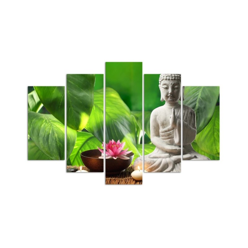 Modernes Wandbild - Buddha-Blätter Blumen | Feeby