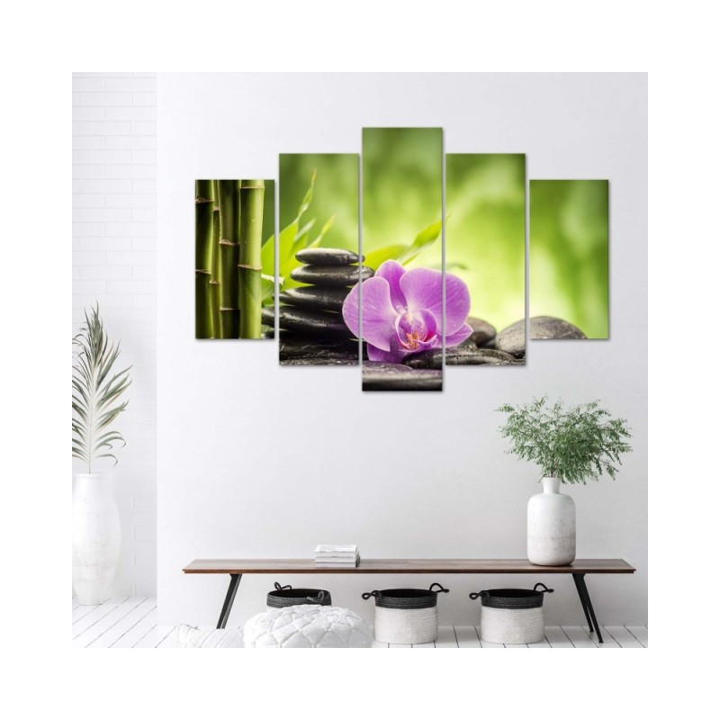 Leinwandbild - Orchideen-Zen-Steine | Feeby