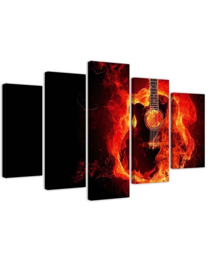Leinwandbild - Gitarre Musik Feuer | Feeby
