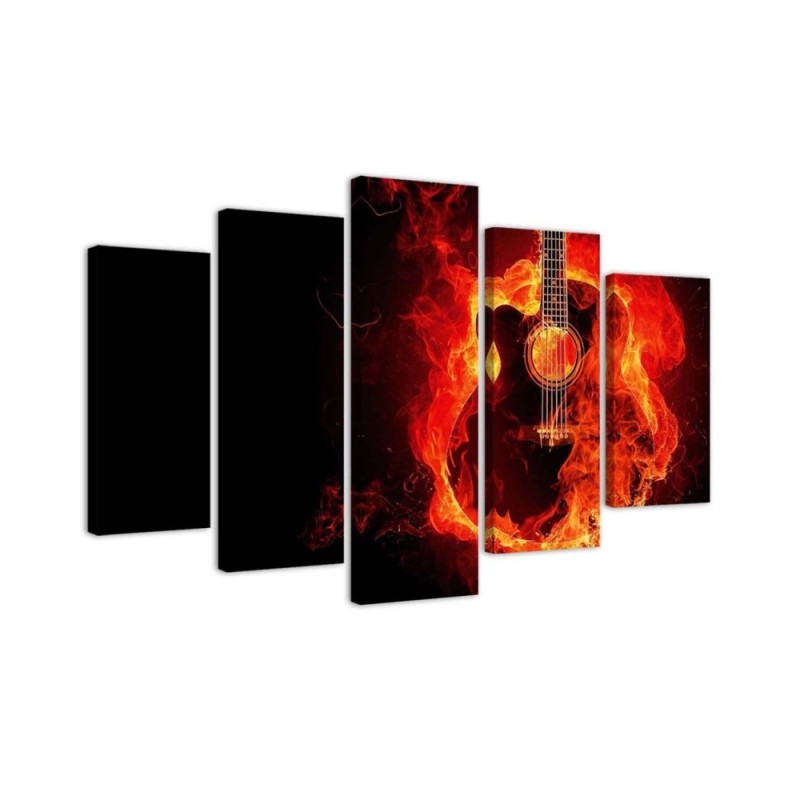 Leinwandbild - Gitarre Musik Feuer | Feeby