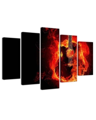 Leinwandbild - Gitarre Musik Feuer | Feeby