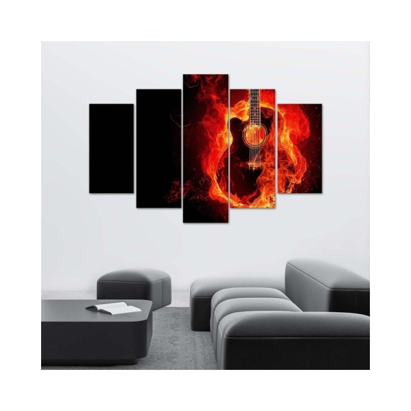 Leinwandbild - Gitarre Musik Feuer | Feeby