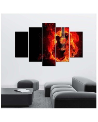 Leinwandbild - Gitarre Musik Feuer | Feeby
