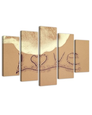 Canvas print 5 parts for bedroom Love inscription on sand | FEEBY