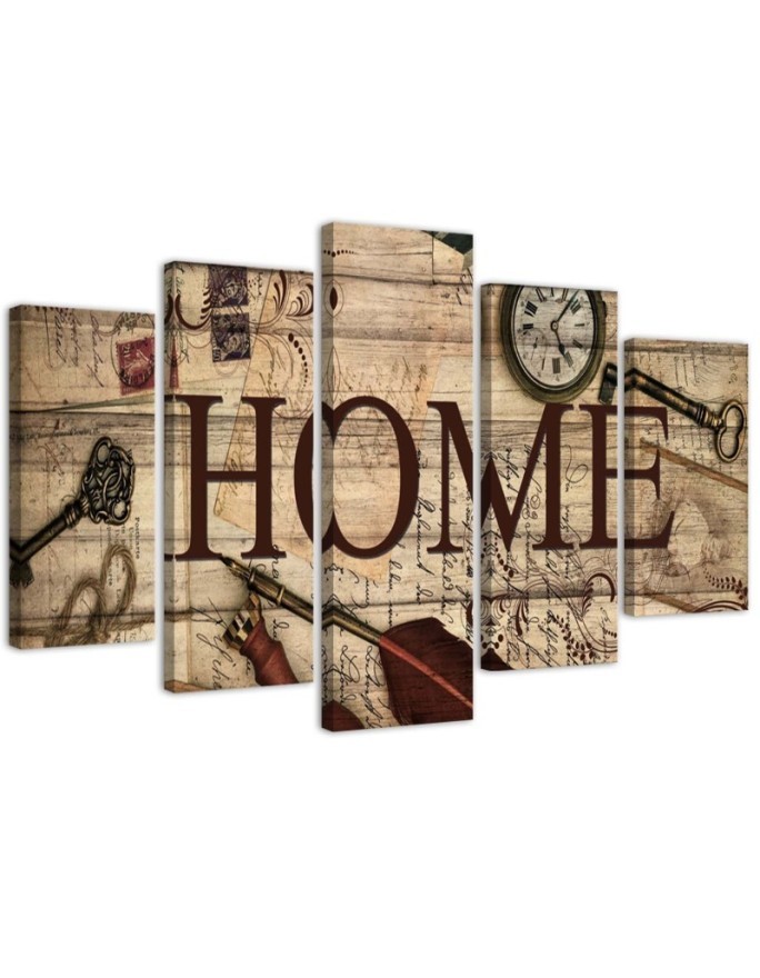Leinwandbild - Home Retro Brown Aufschrift | Feeby