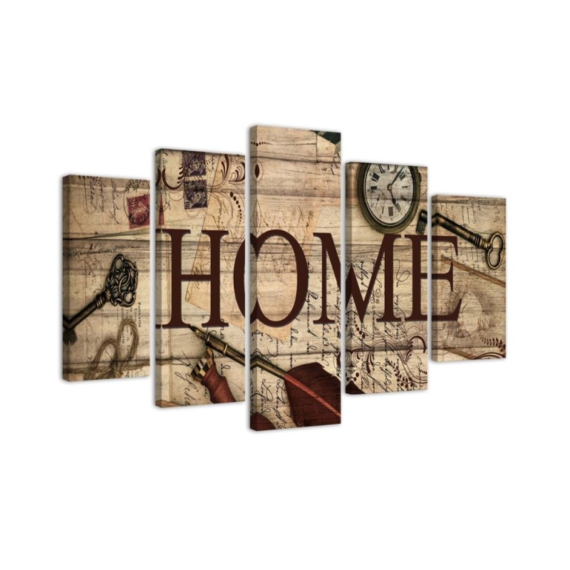Leinwandbild - Home Retro Brown Aufschrift | Feeby
