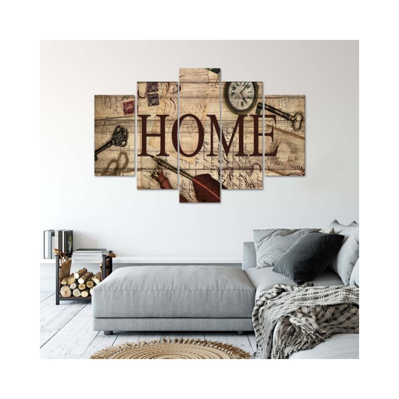 Leinwandbild - Home Retro Brown Aufschrift | Feeby