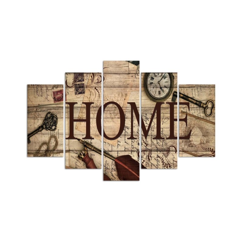 Leinwandbild - Home Retro Brown Aufschrift | Feeby