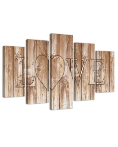 Canvas print for living room Love on brown boards decorative | FEEBY