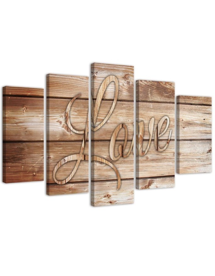 Modern painting Love inscription on brown boards for living room | FEEBY