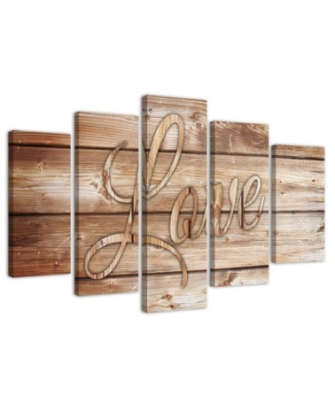 Modern painting Love inscription on brown boards for living room | FEEBY