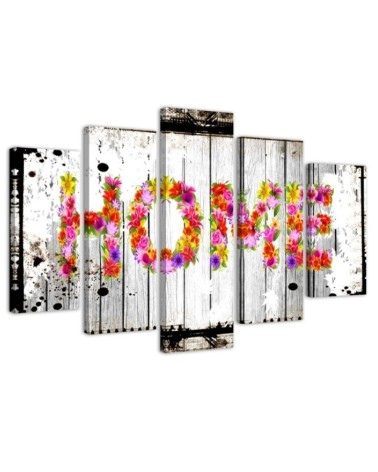 Home inscription from flowers canvas painting for the hallway | FEEBY