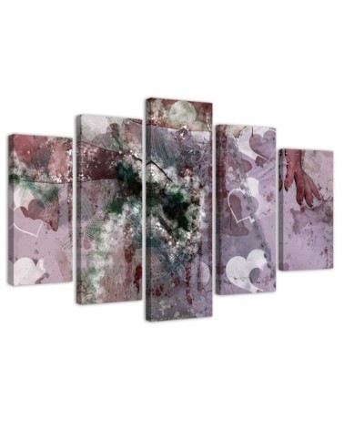 5 Piece Abstract hearts wall painting shabby chic modern | FEEBY