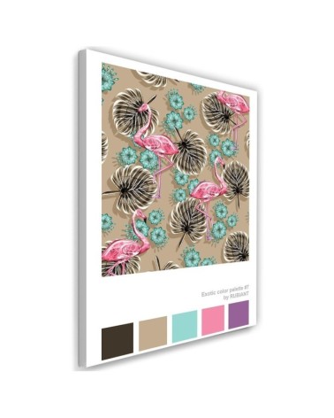 Flamingos and tropical leaves wall art painting Rubiant | FEEBY