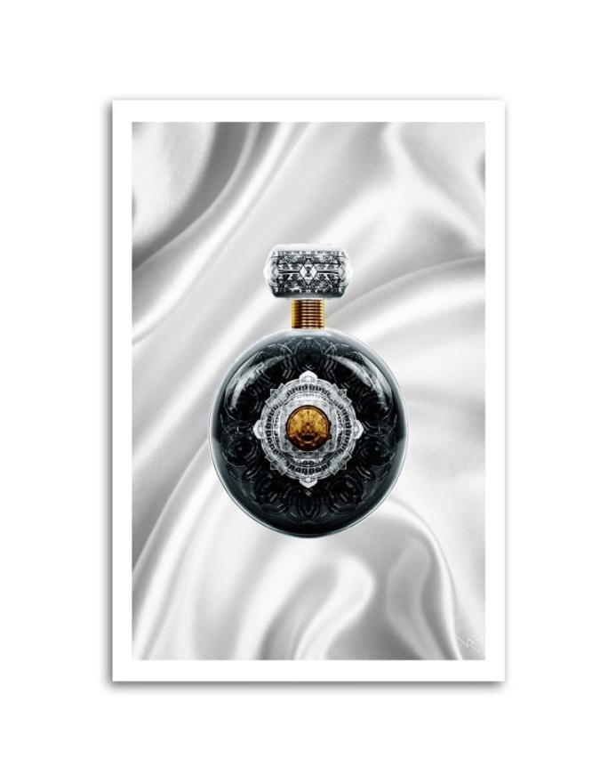 Designerskie obrazy dla domu - Szare perfumy na białym tle Rubiant