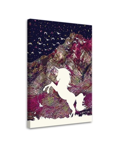 Canvas prints wall art decoration Unicorn on the background of colourful mountains | FEEBY