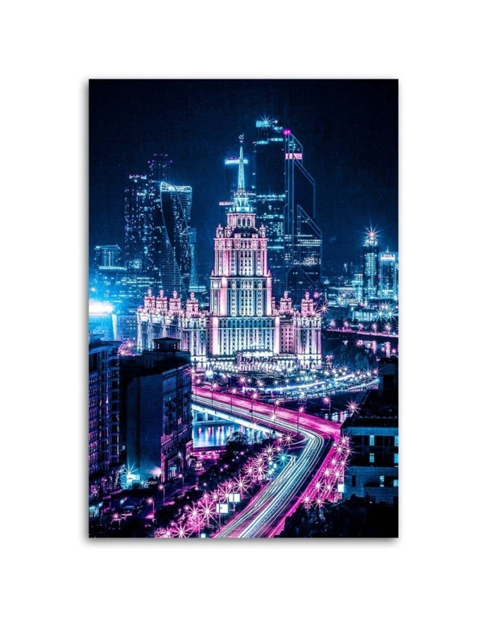 Obraz ścienny do pokoju Neonowa panorama miasta | FEEBY