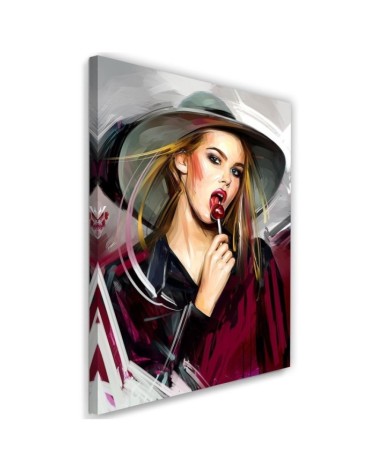 Canvas painting for living room Woman with a lollipop in a hat | FEEBY