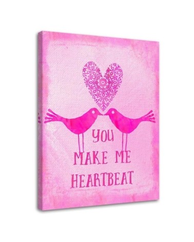Canvas prints for bedroom Heart birds on pink background | FEEBY