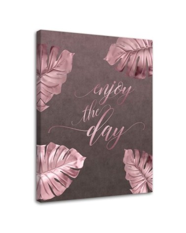 Canvas prints for living room Inscription and pink monstera leaves | FEEBY
