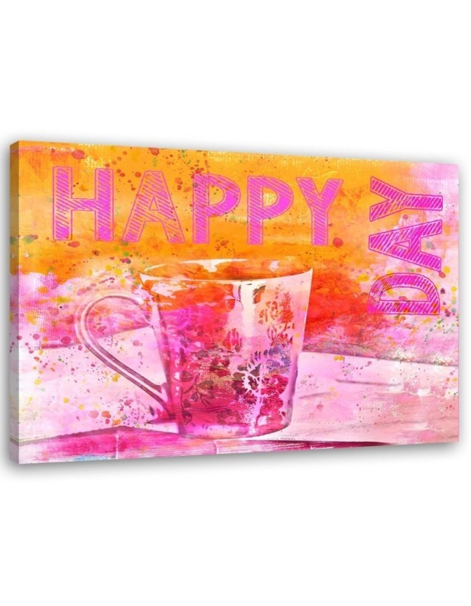 Canvas prints for kitchen, dining room - Happy Day lettering and mug | FEEBY