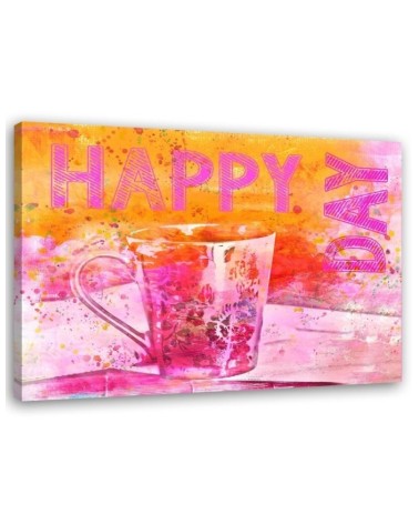 Canvas prints for kitchen, dining room - Happy Day lettering and mug | FEEBY