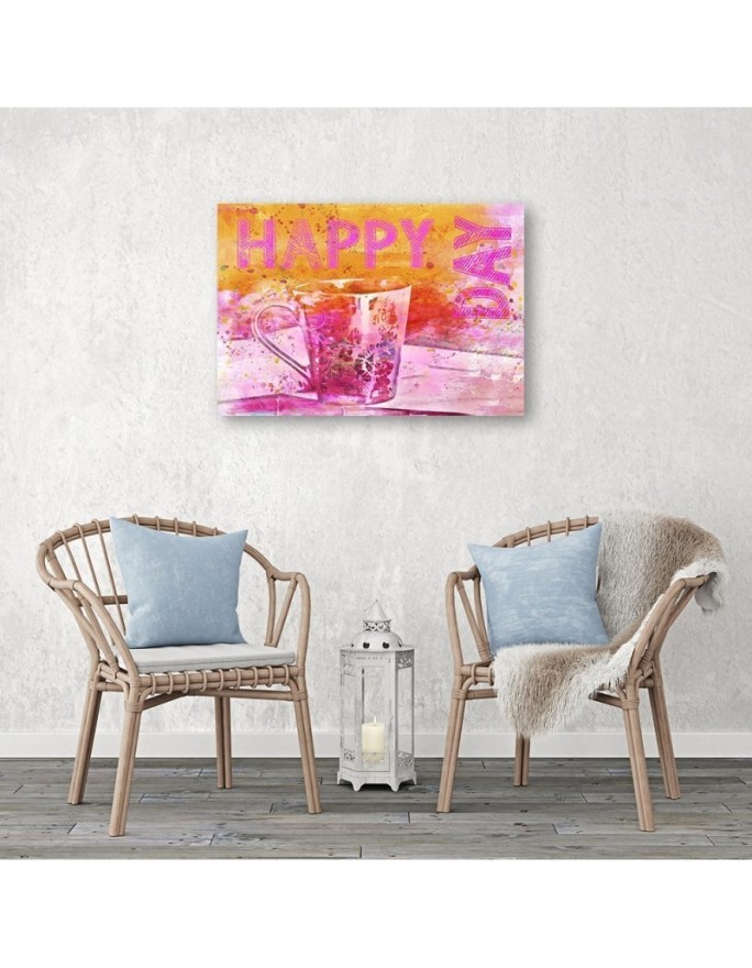 Obraz do kuchni, jadalni - Napis Happy Day i kubek | FEEBY
