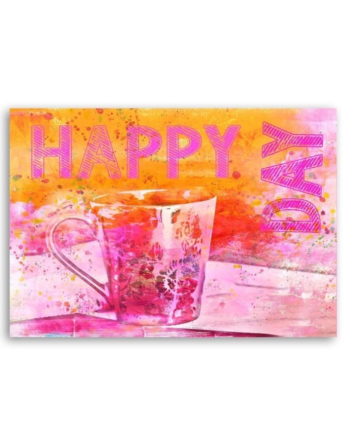 Obraz do kuchni, jadalni - Napis Happy Day i kubek | FEEBY