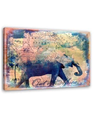 Canvas prints for the study,office - African elephant on the background of the map | FEEBY