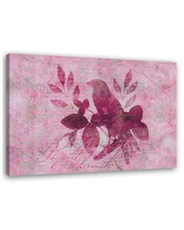 Wall art painting - Bird on pink leaves - Andrea Haase | FEEBY