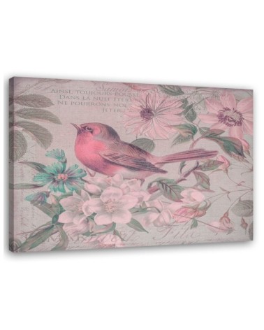 Canvas painting - Bird on a branch with flowers | FEEBY