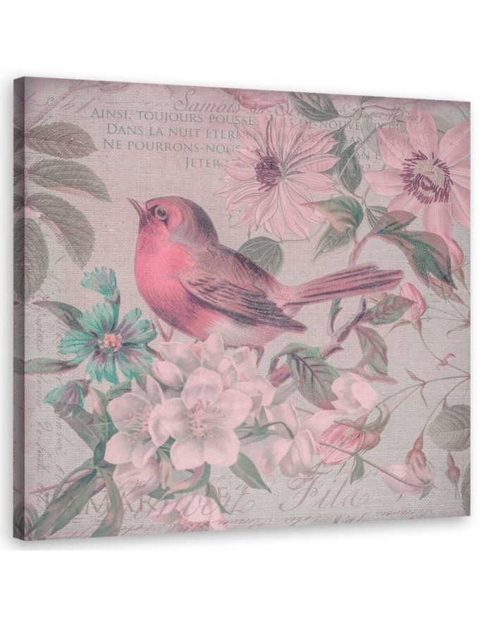 Canvas prints Bird on a branch and flowers in shabby chic style Andrea Haase | FEEBY