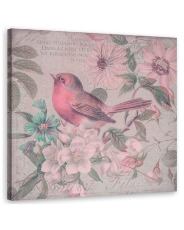 Canvas prints Bird on a branch and flowers in shabby chic style Andrea Haase | FEEBY