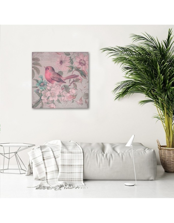 Obraz Ptak na gałęzi i kwiaty w stylu shabby chic Andrea Haase