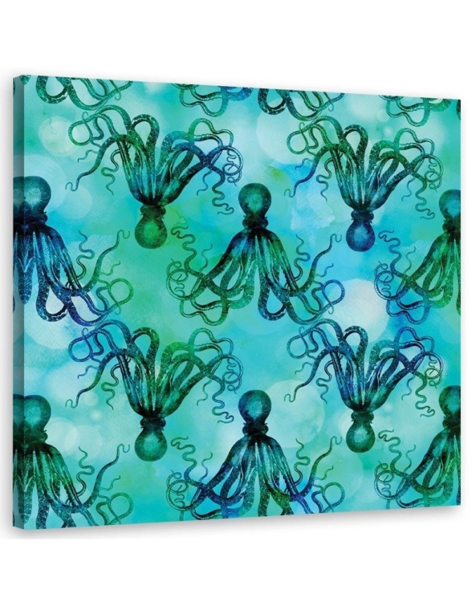 Wall art painting for the bathroom Turquoise octopuses Andrea Haase | FEEBY