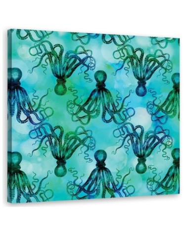 Wall art painting for the bathroom Turquoise octopuses Andrea Haase | FEEBY