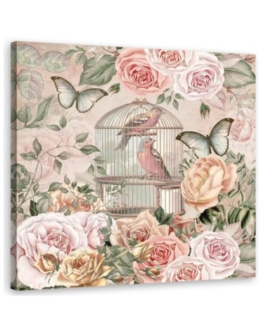 Canvas prints for dining room, living room - Peonies and birds in a cage Andrea Haase | FEEBY