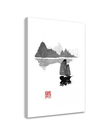 Black and white Canvas painting - Boat on a lake Péchane | FEEBY